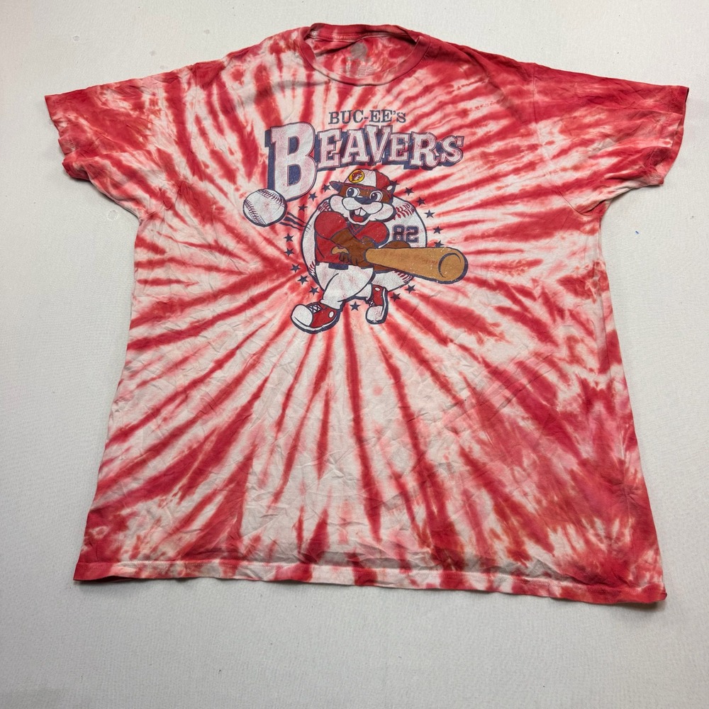 Buc-ee's Beavers T-Shirt Mens Extra Large Red Tie Dye Excellent Baseball Graphic